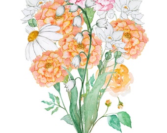 Custom Birth Flower Bouquet Art with 7-14 Flowers: Family Keepsake Gift (8x10 Digital File)