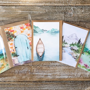 SET OF 5 Blank Greeting Cards, Card Bundle, Watercolour Art, Landscape Cards, 4X6 Inch (Frameable) Cards, Cards for all Occasions