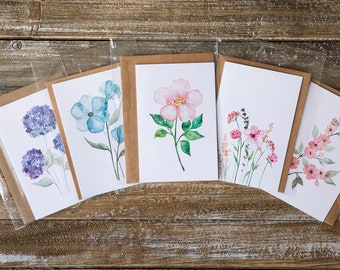 SET OF 5 Blank Greeting Cards, Card Bundle, Watercolour Art, Flower Cards, 4X6 Inch (Frameable) Cards, Cards for All Occasions
