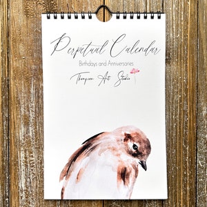Perpetual Calendar with Bird Watercolour Paintings, Anniversary Calendar, Birthday Calendar, Celebration Calendar, Mother's Day Gift image 1