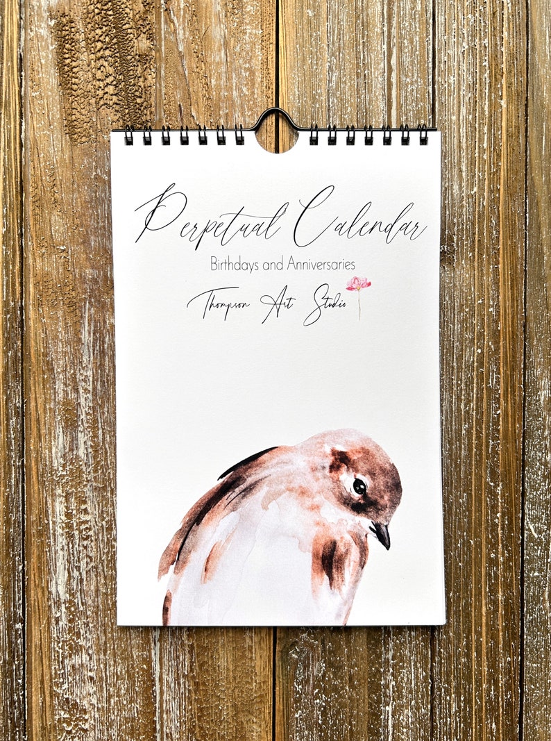Perpetual Calendar with Bird Watercolour Paintings, Anniversary Calendar, Birthday Calendar, Celebration Calendar, Mother's Day Gift image 1