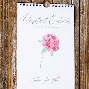 Perpetual Calendar with Floral Watercolour Paintings, Anniversary Calendar, Birthday Calendar, Celebration Calendar, Mother&#39;s Day Gift