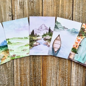 LOT de 5 cartes de voeux vierges, lot de cartes, aquarelle, cartes de paysage, cartes de 4 x 6 pouces (encadrées), cartes pour toutes les occasions