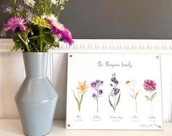 Custom Birth Flower Watercolour Art with 2-6 Flowers: Family Keepsake Gift (8x10 Digital File)
