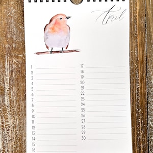 Perpetual Calendar with Bird Watercolour Paintings, Anniversary Calendar, Birthday Calendar, Celebration Calendar, Mother's Day Gift image 4