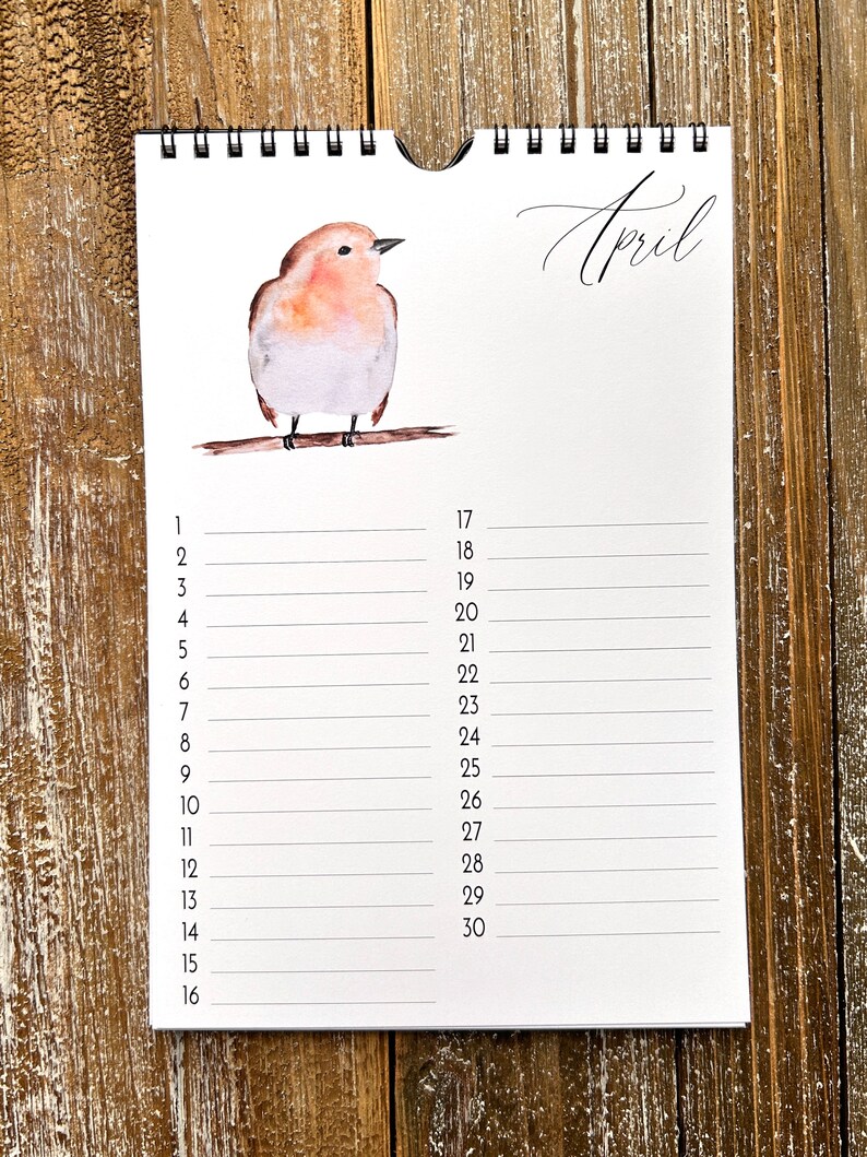 Perpetual Calendar with Bird Watercolour Paintings, Anniversary Calendar, Birthday Calendar, Celebration Calendar, Mother's Day Gift image 4