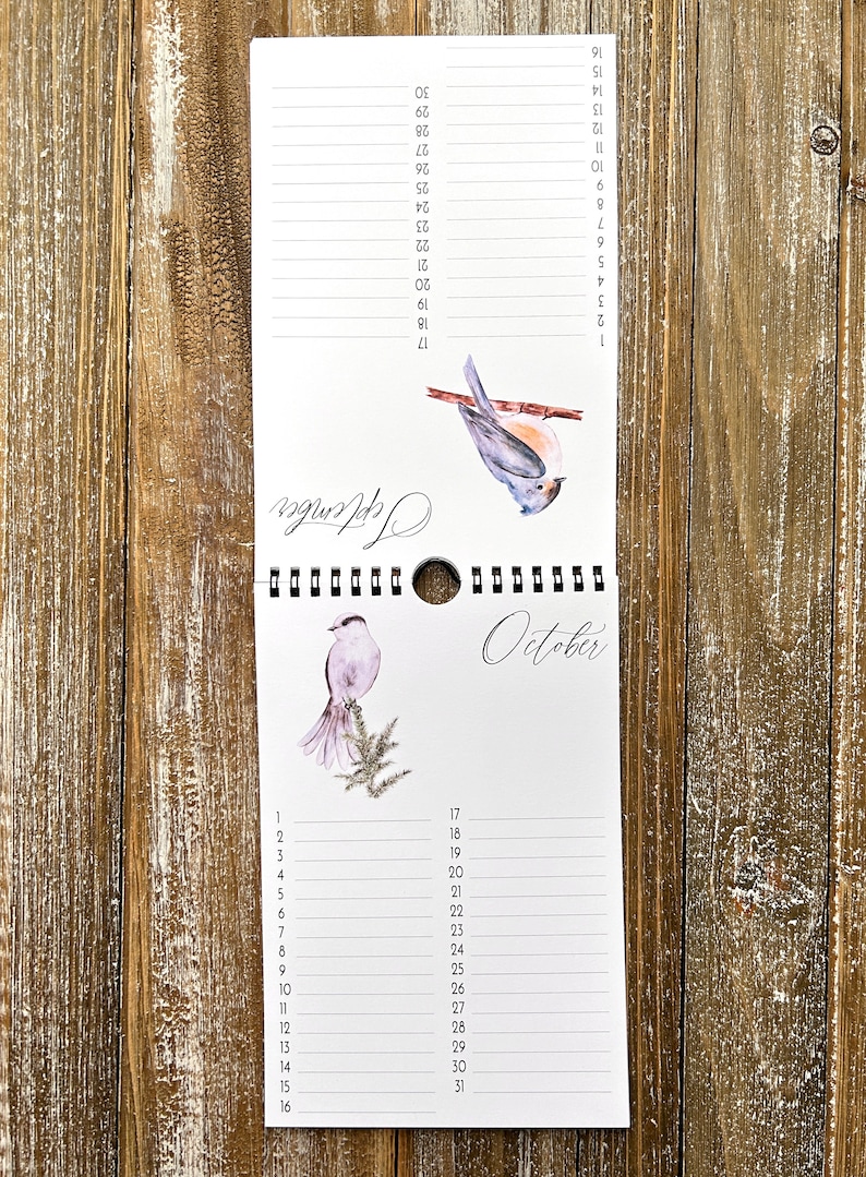 Perpetual Calendar with Bird Watercolour Paintings, Anniversary Calendar, Birthday Calendar, Celebration Calendar, Mother's Day Gift image 5