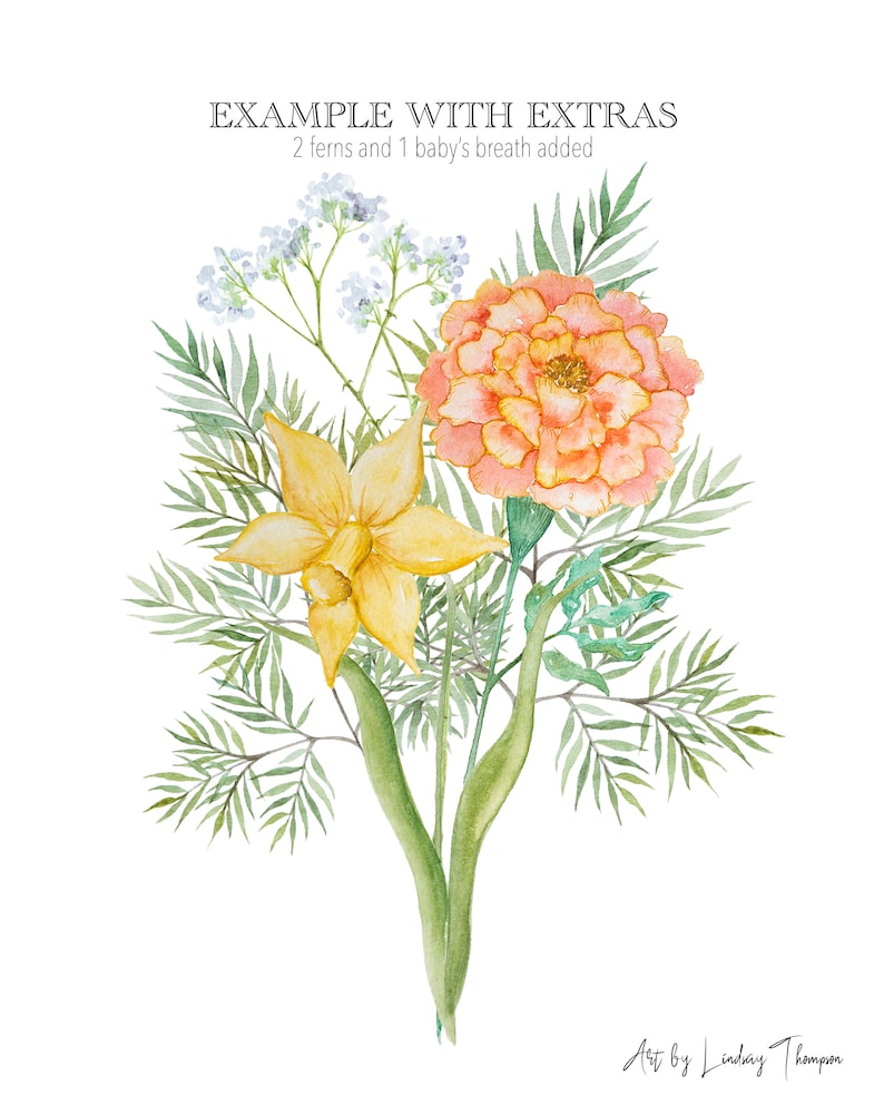 Birth Flower Family Bouquet With 16 Flowers 8x10 Inch DIGITAL FILE