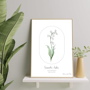Birth Flower Art (8x10 Inch Digital File) with 1 Flower, Custom Birth Flower Art, Nursery Art, Mother&#39;s Day Gift, Baby Shower Gift