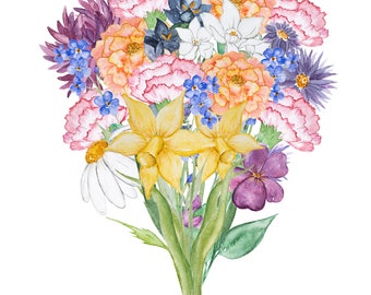 Custom Birth Flower Bouquet Art with 15-20 Flowers: Family Keepsake Gift (8x10 Digital File)