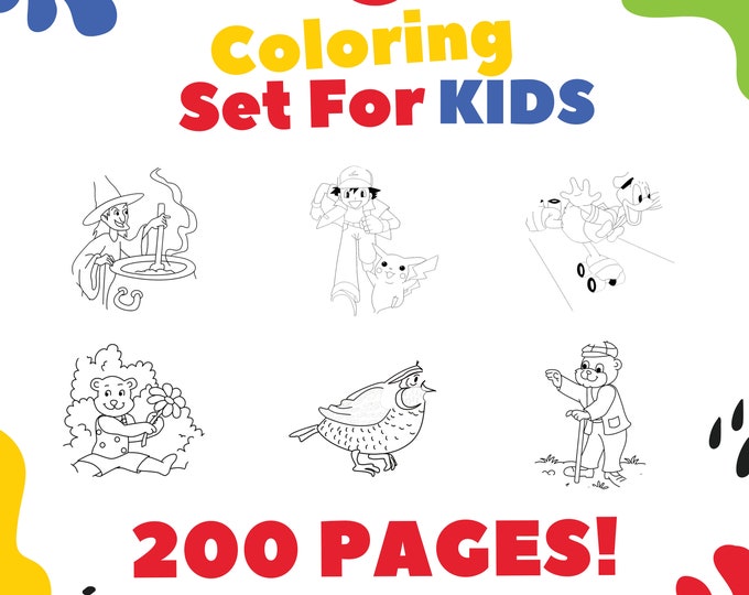 200 PAGE EDUCATIONAL COLORING Set For Children