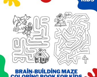 Maze Coloring Book for Kids Printable, Brain Building Maze Activity Pages PDF, Educational Puzzle Coloring Digital Download