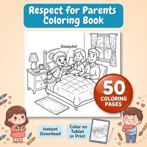 Respect voor Ouders Kleurboek, Printbare PDF voor Kinderen, Familie Waarden Activiteiten, Digitaal Downloadbaar Educatief Materiaal