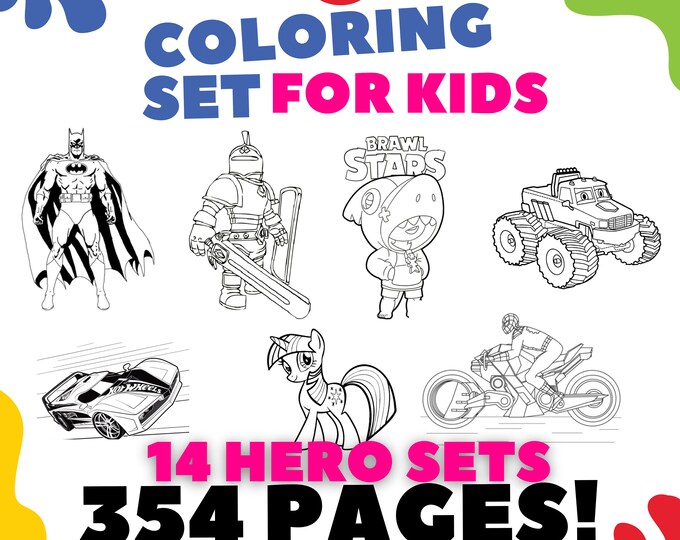354 PAGE COLORING Set For Children - 14 Hero Sets