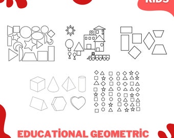 Geometric Shapes Coloring Book for Kids Printable, Educational Shapes Coloring Pages PDF, Learn Shapes Digital Download