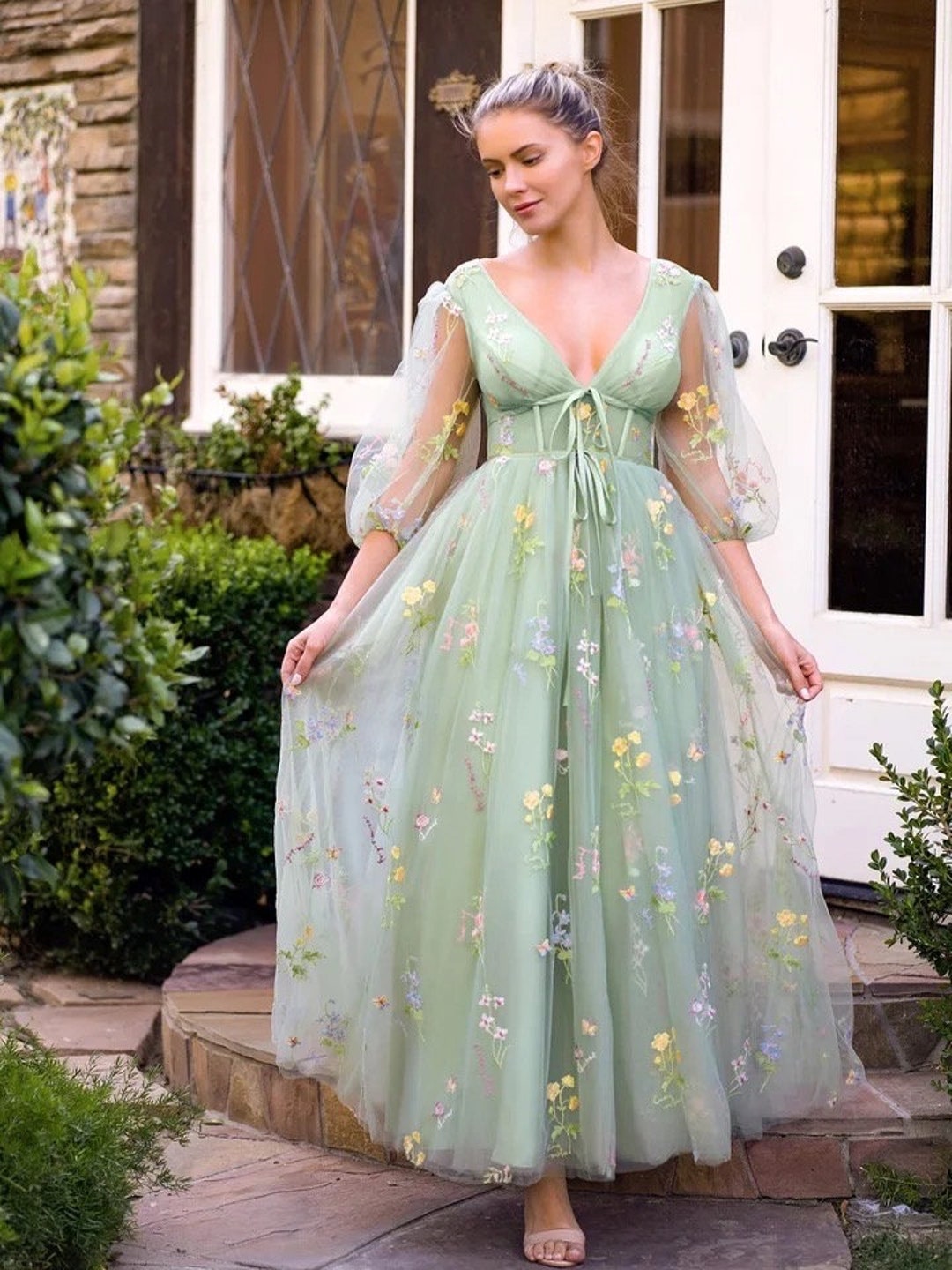 Pastel Green Corset Dress Fairy Tale Romantic Royal Core Etsy