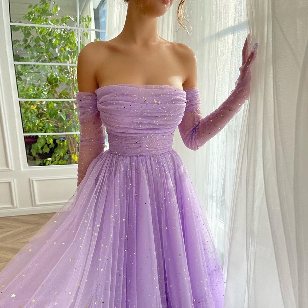 Lavender Strapless Prom Gown Glitter Pentagram Sequin A-line - Etsy