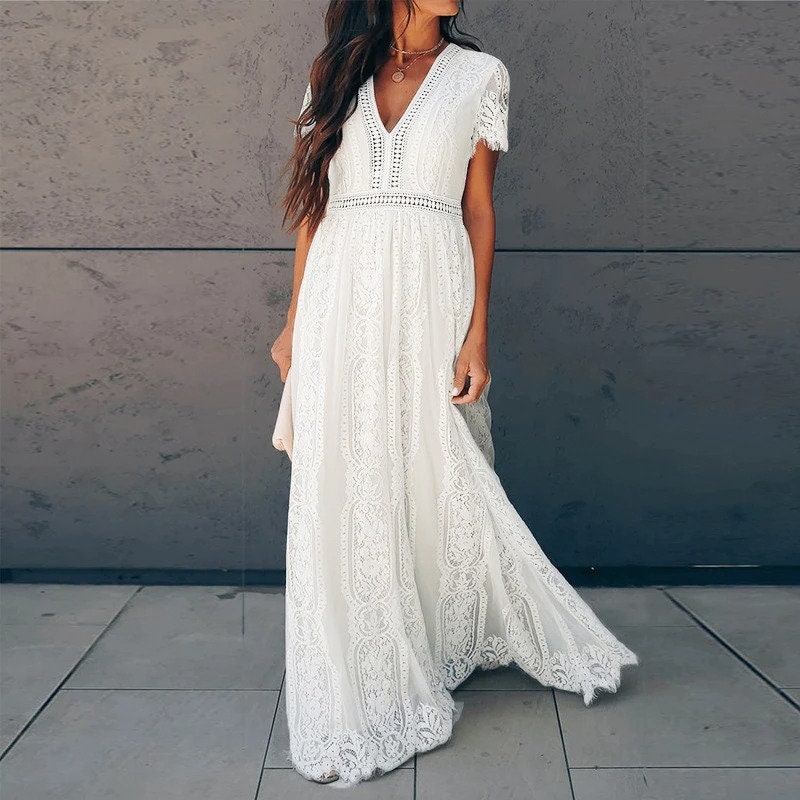 White Lace Maxi Dress - Etsy