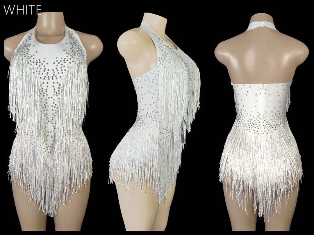 Colourfull Sparkly Rhinestones Fringes Bodysuit Women - Etsy