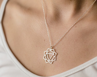 Solar Plexus Symbol Pendant, Sterling Silver Manipura Chakra Necklace, Chakra Jewelry, Chakra Necklace for Minimalist Gift, for yoger