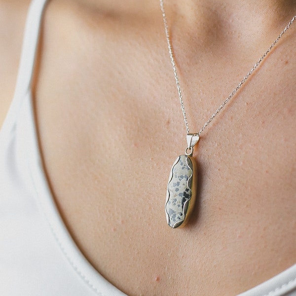 Unique Dalmatian Jasper Necklace Sterling Silver, High Quality Jasper Necklace Minimalist, Dainty Necklace Boho, Gift for Her