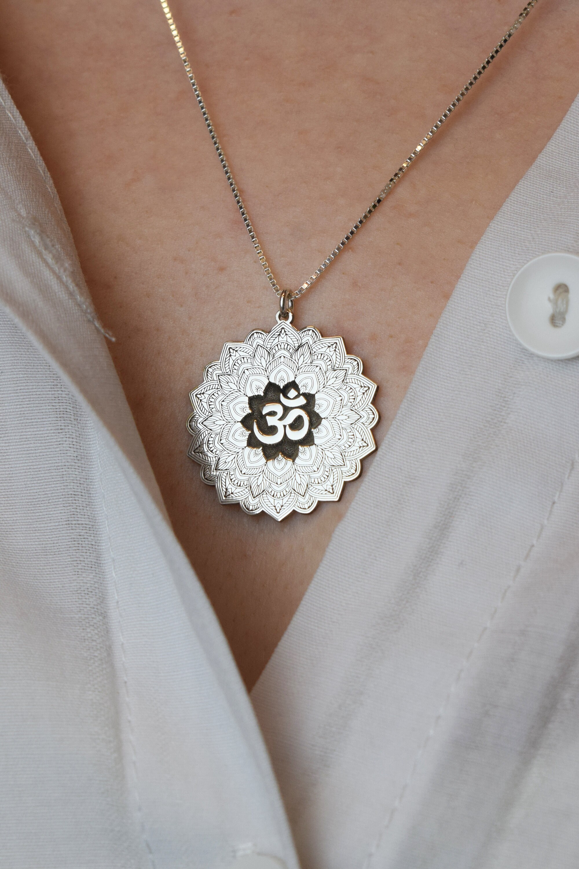 Om Symbol in Sterling Silver, Yoga Charm, Aum Necklace, Yogi Pendant