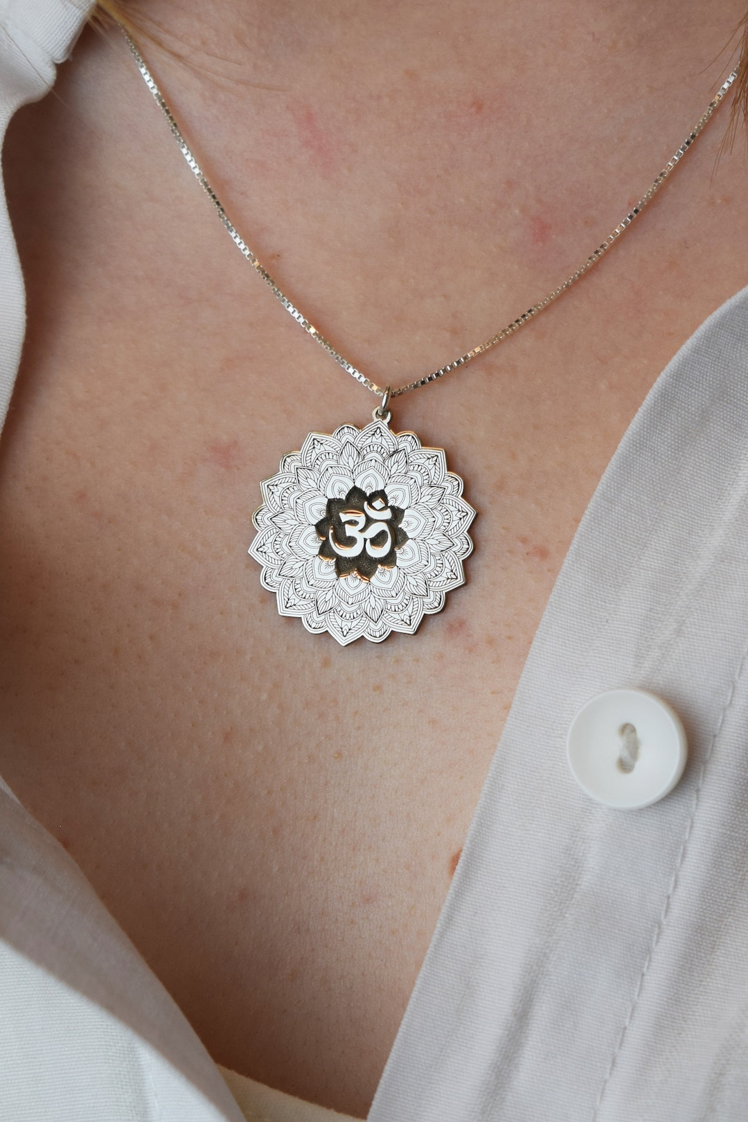 Om Symbol in Sterling Silver, Yoga Charm, Aum Necklace, Yogi Pendant