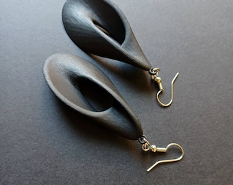 Black Matte 3D Printed Lightweight Earrings, Eco Friendly Unique Jewelry Gift for Her