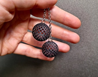 Boucles d'oreilles sphériques légères imprimées en 3D noir mat, cadeau de bijoux exquis pour elle