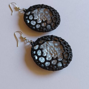 Elegant 3D Printed Black Lace Earrings, Artistic Statement Jewelry, Perfect Gift for Her