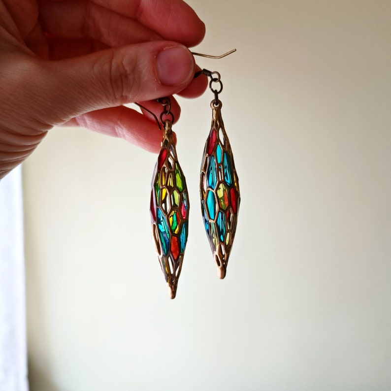 Unique Gift Idea, 3D Printed Stained Glass Earrings, Handmade Lightweight Jewelry image 8