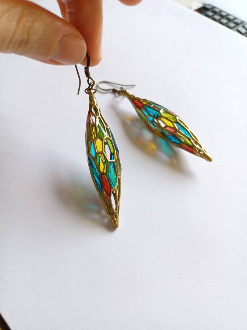 Unique Gift Idea, 3D Printed Stained Glass Earrings, Handmade Lightweight Jewelry image 4