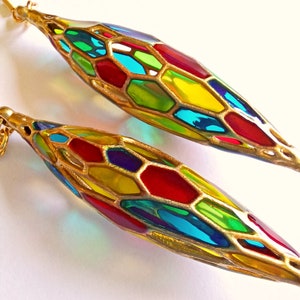 Unique Gift Idea, 3D Printed Stained Glass Earrings, Handmade Lightweight Jewelry image 2