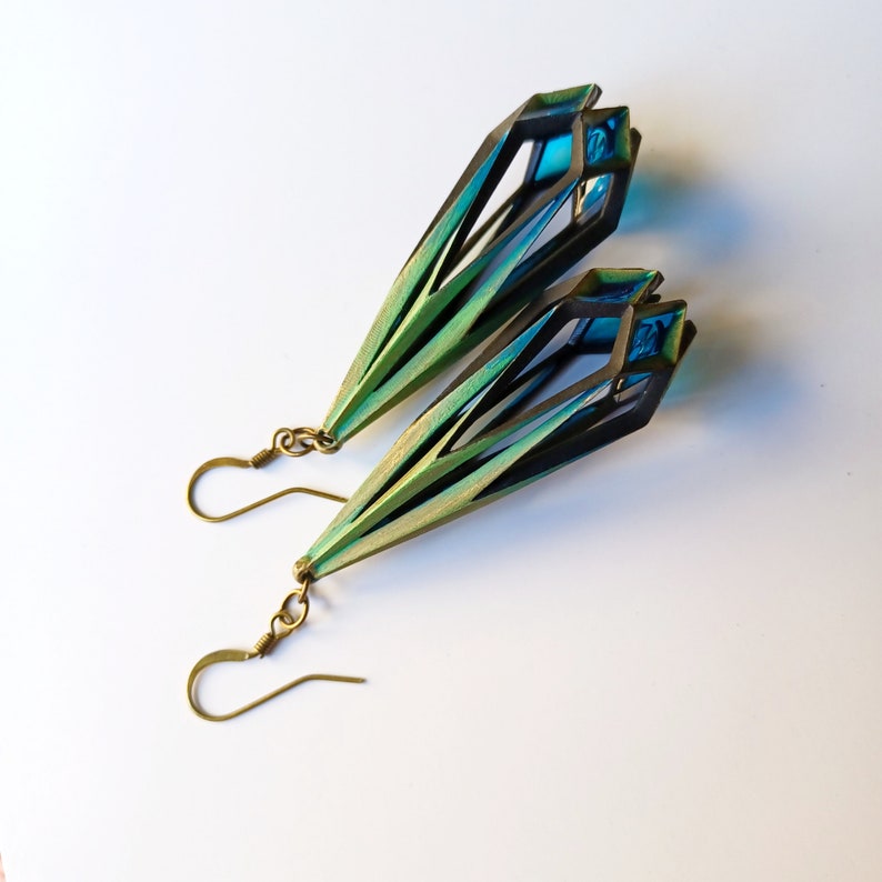3D Printed Stained Glass Statement Earrings. Art Deco Inspired Earrings. Gift for Her. image 1
