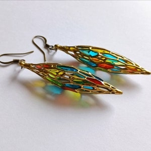 Unique Gift Idea, 3D Printed Stained Glass Earrings, Handmade Lightweight Jewelry