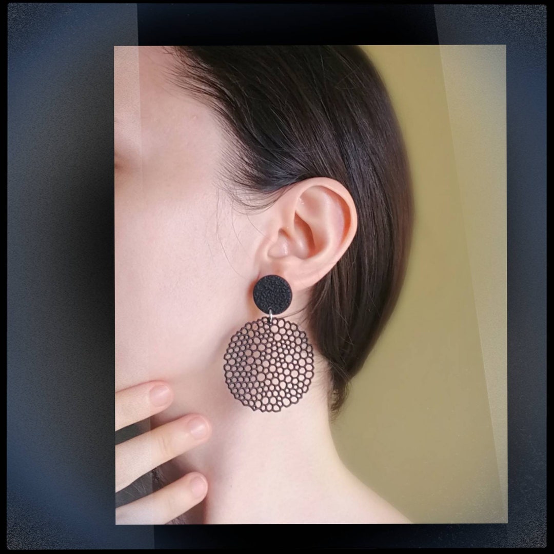 3D Printed and Polymer Clay Lace Inspired Lightweight Earrings, Elegant
