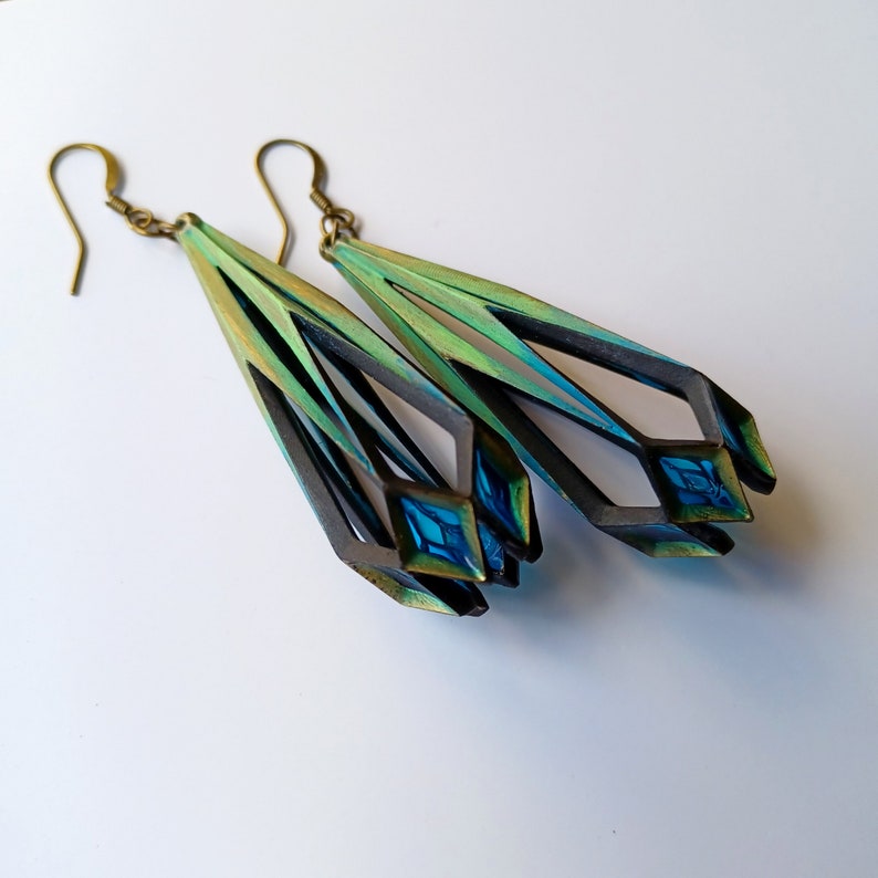 3D Printed Stained Glass Statement Earrings. Art Deco Inspired Earrings. Gift for Her. image 5