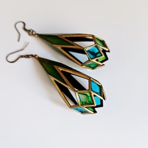 Art Deco 3D Printed Stained Glass Inspired Statement Earrings, Lightweight Jewelry, Special and Meaningful Gift for Her. image 2