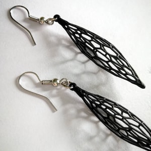 3D Printed Matte Black Lace Earrings, LIghtweight Jewelry Gift for Her.