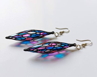 Unique Gift Idea for a Special Person, 3D Printed Stained Glass Earrings, Extremely Lightweight  Handmade Jewelry Gift for Her