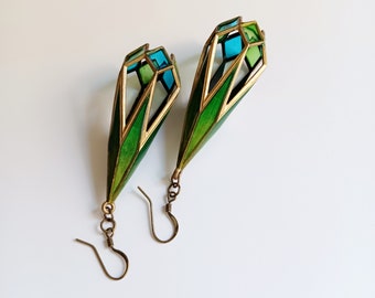 Art Deco 3D Printed Stained Glass Statement Earrings, Lightweight Jewelry, Special and Meaningful Gift for Her.