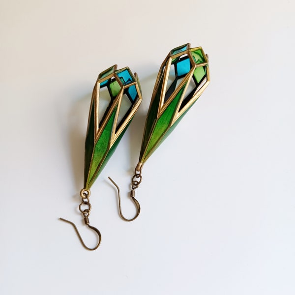 Art Deco 3D Printed Stained Glass Inspired Statement Earrings, Lightweight Jewelry, Special and Meaningful Gift for Her.