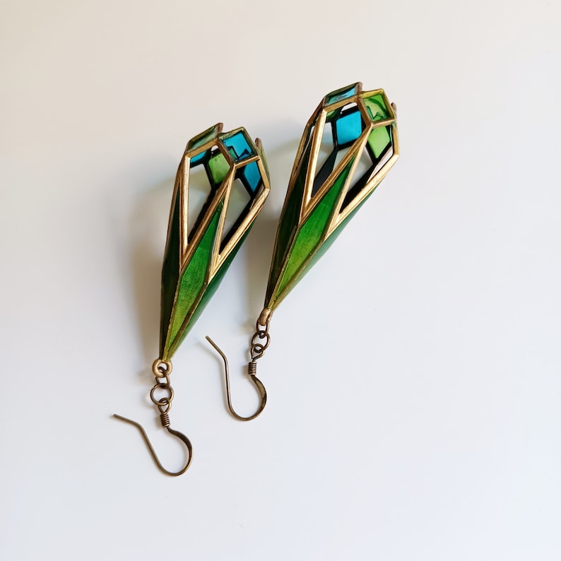 Art Deco 3D Printed Stained Glass Inspired Statement Earrings, Lightweight Jewelry, Special and Meaningful Gift for Her. image 1