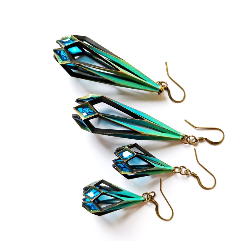 3D Printed Stained Glass Statement Earrings. Art Deco Inspired Earrings. Gift for Her. image 3