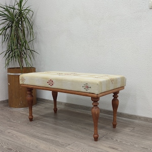 Handmade Bench Legs, Coffee Table Legs, Footstool Ottoman, Turkish Rug Bench, Long Seat, Boho Entry Bench, Handmade Bench, Wood Bench, 02