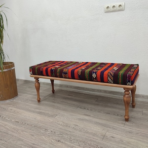 kilim bench, piano bench, ottoman bench, Farmhouse Decor, Footstool Ottoman, Turkish Rug Bench, Footstool Bench, living room bench,