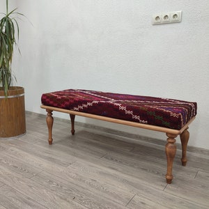 kilim bench, piano bench, ottoman bench, Farmhouse Decor, Footstool Ottoman, Turkish Rug Bench, Footstool Bench, living room bench,