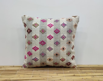 entry pillow, kilim pillow cover, handmade kilim pillow, outdoor pillow, 16x16 kilim pillow, cushion kilim, boho decor pillow, KK263