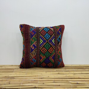 housse d’oreiller kilim, oreiller kilim 16 x 16, coussin kilim, oreiller décoratif, oreiller boho, oreiller jetable, oreiller en laine, KK297