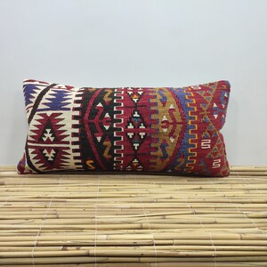 Turkish Kilim Pillow 12x24, Bolster Pillow, Sofa Pillow, Colorful Pillow, Cushion Case, Bedding Pillow, Lumbar Pillow, USA, OA282
